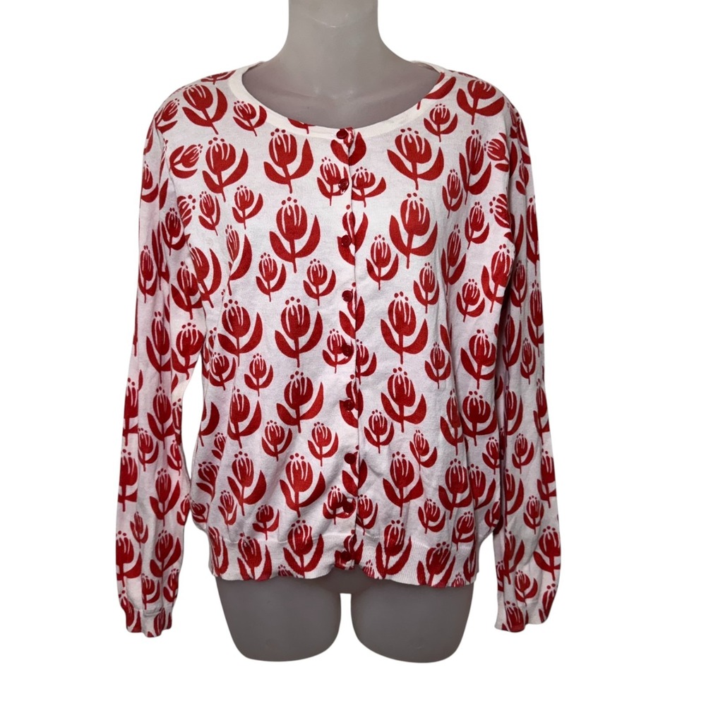 Anthropologie Portrait of a Flower Button Front Cotton Knit Sweater XL New